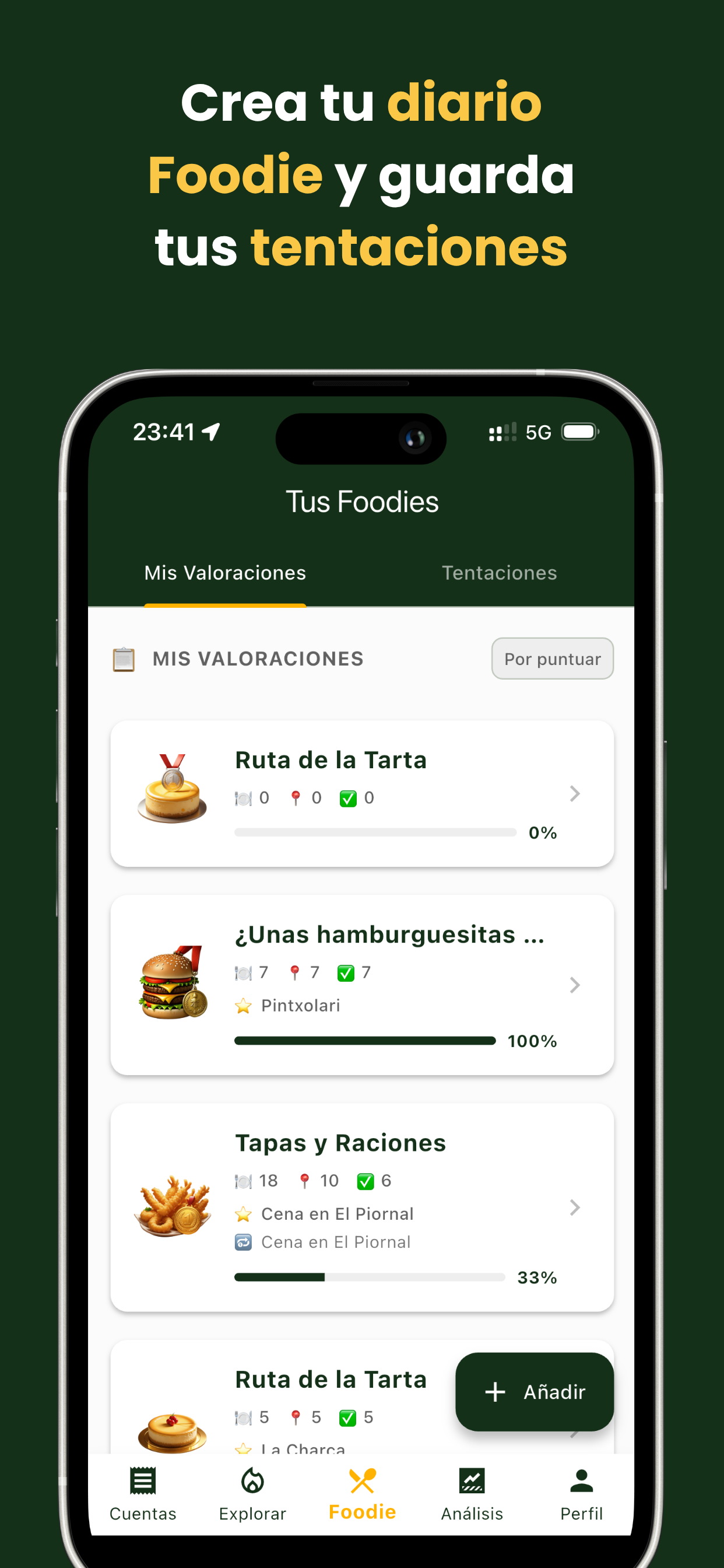 Diario Foodie con tier list de hamburguesas, pizzas y tortillas